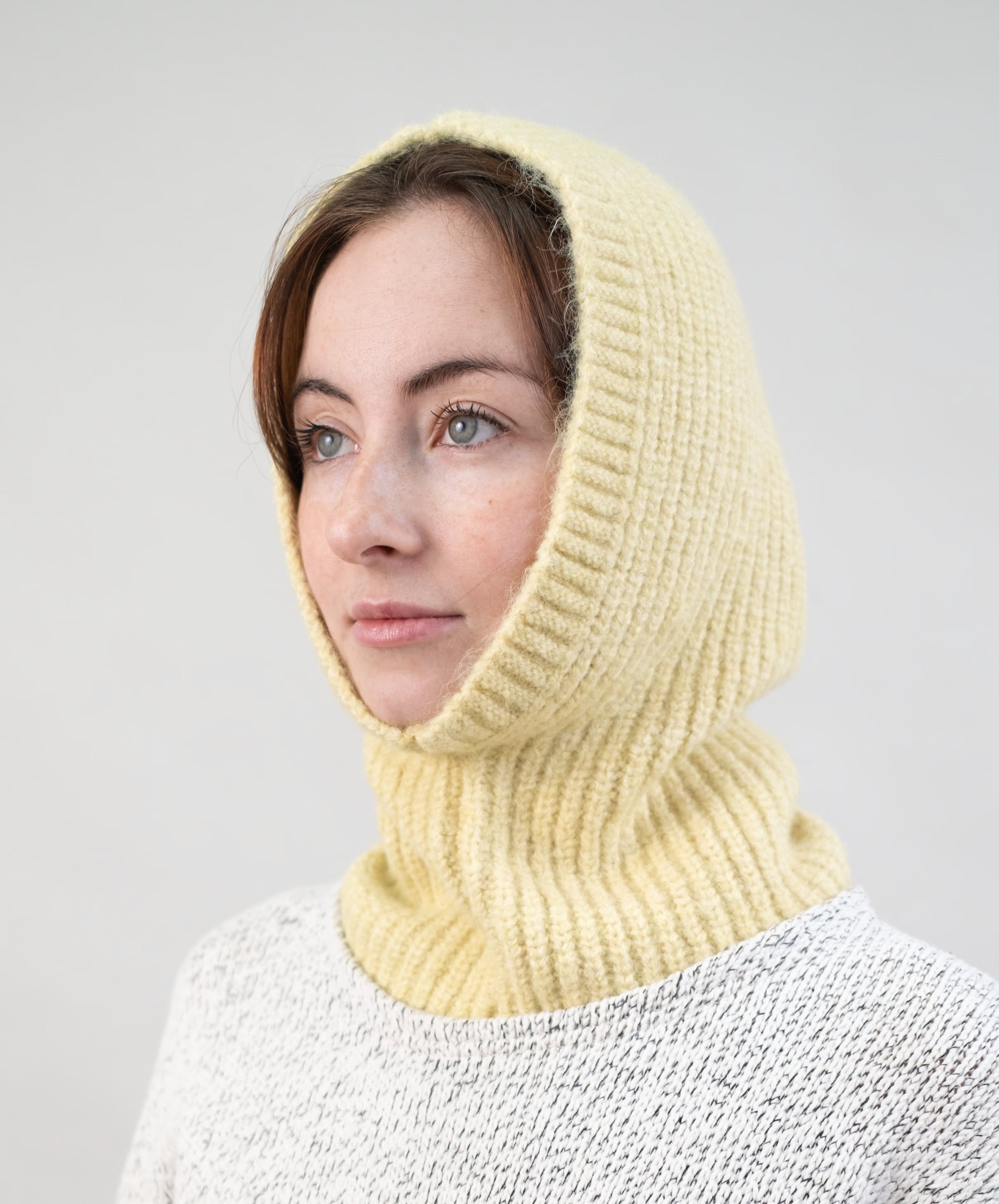 Alpaca wool balaclava with extended neck in minimal silhouette