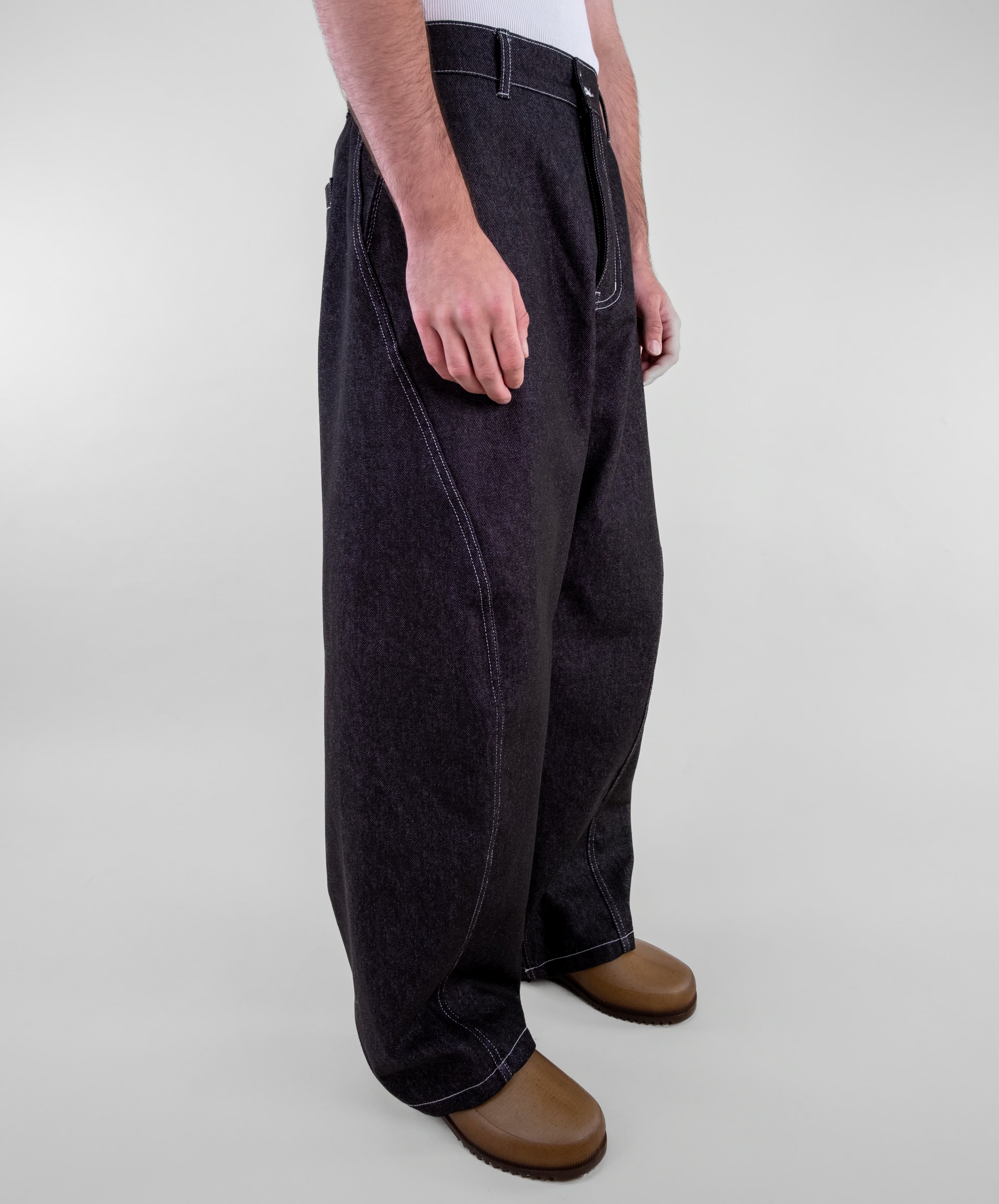 Curved Contrast Stitch Denim Jeans