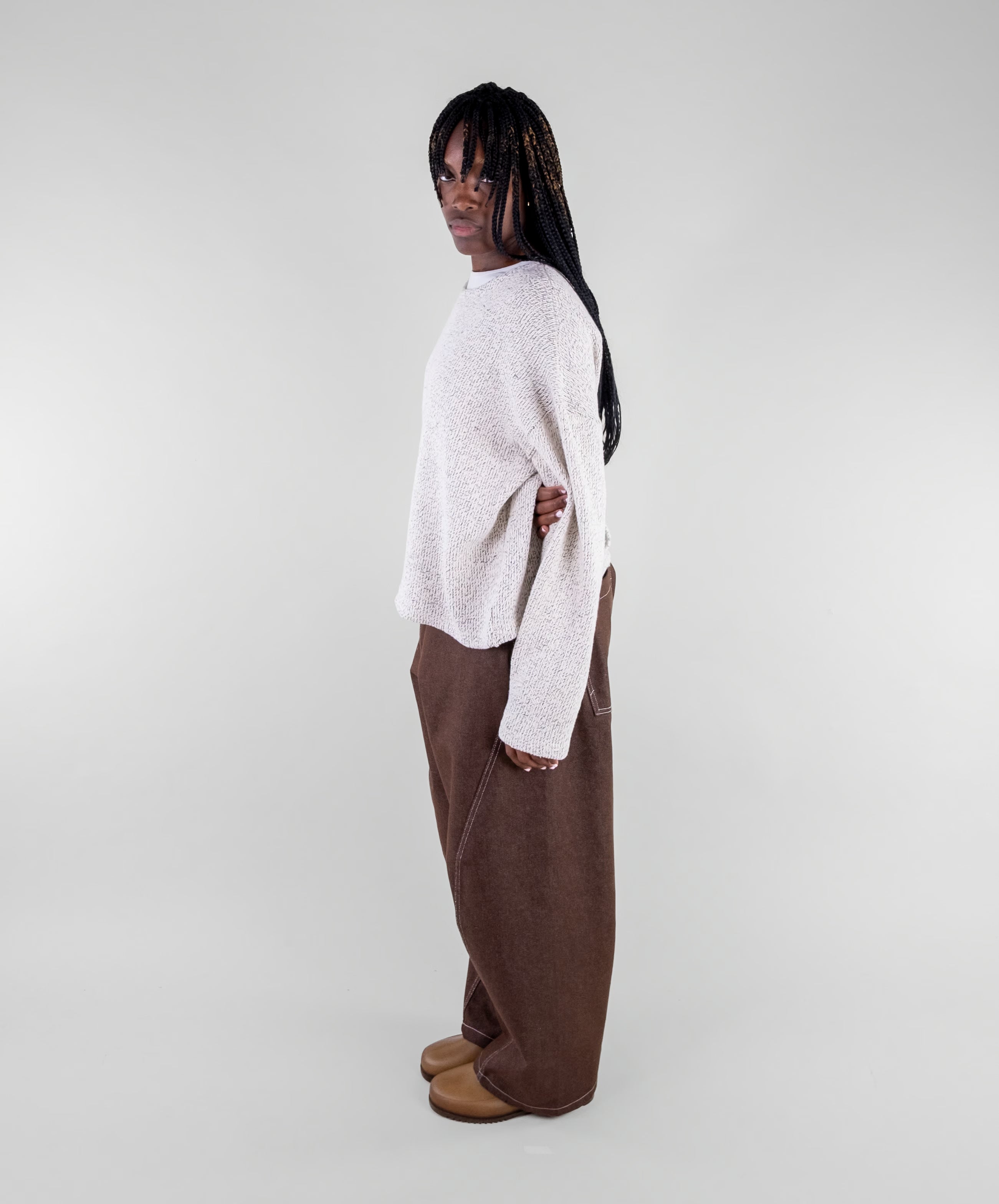 Curved Contrast Stitch Denim Jeans