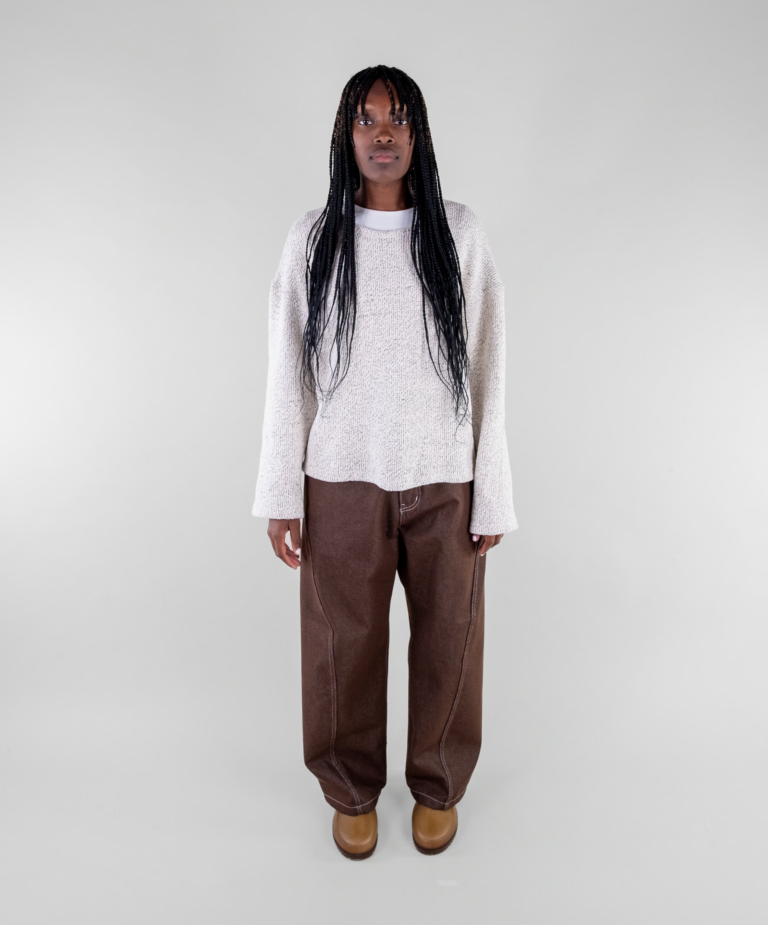 Curved Contrast Stitch Denim Jeans