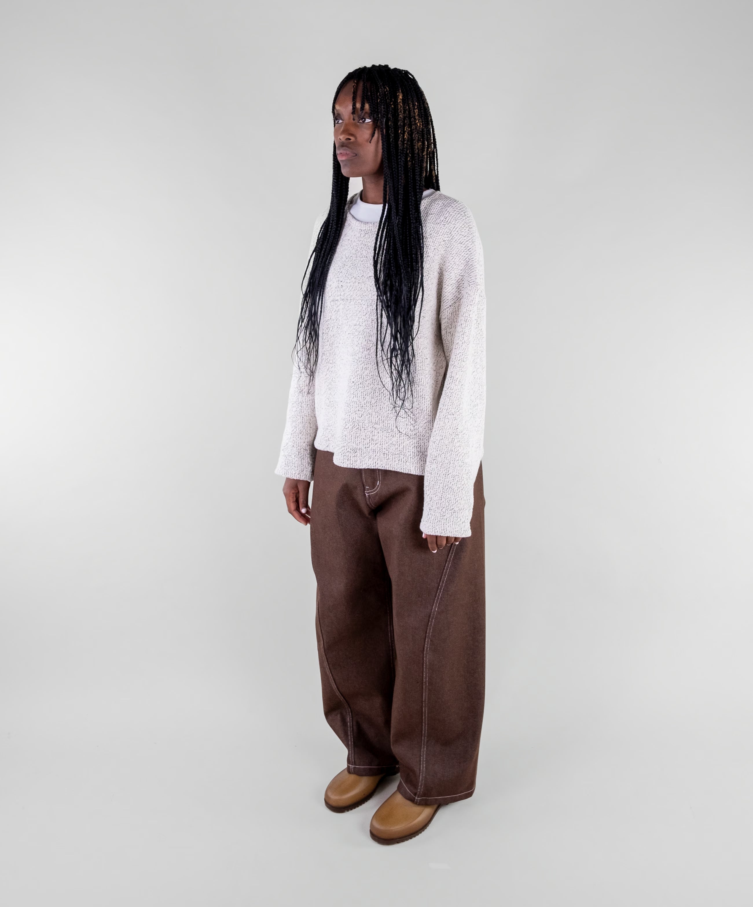 Curved Contrast Stitch Denim Jeans