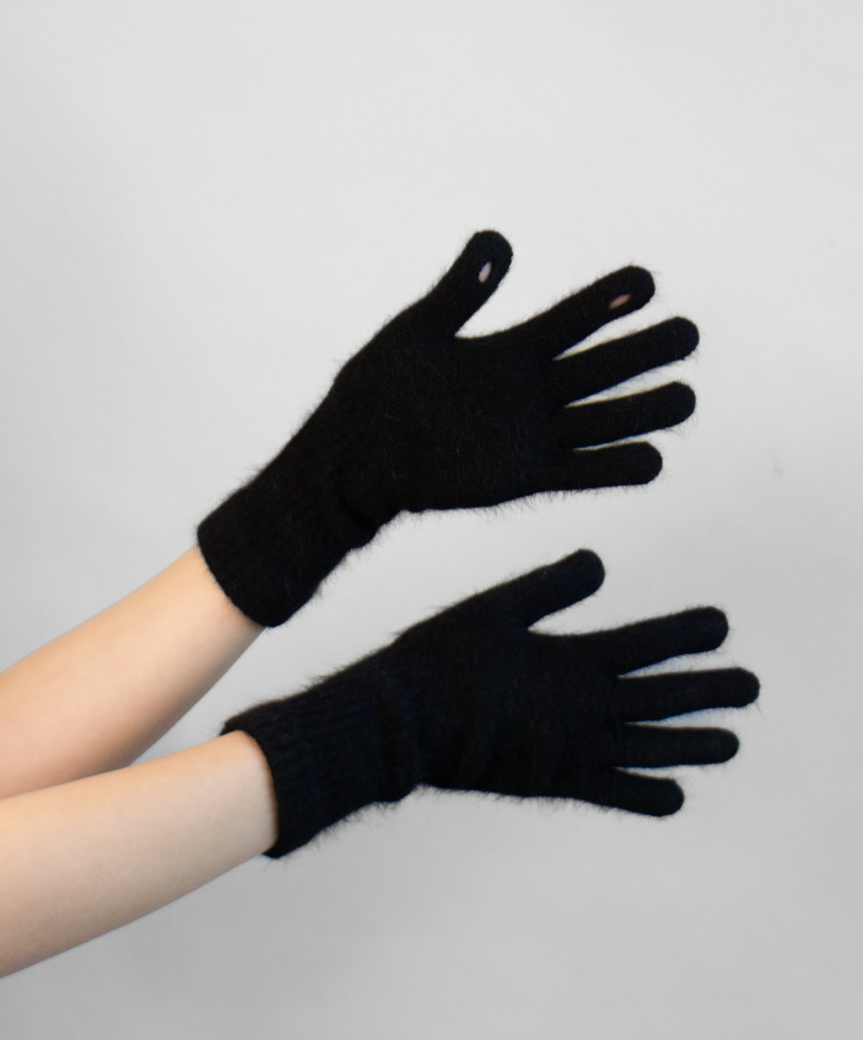 Angora knit fingerless gloves in a soft angora and acrylic blend