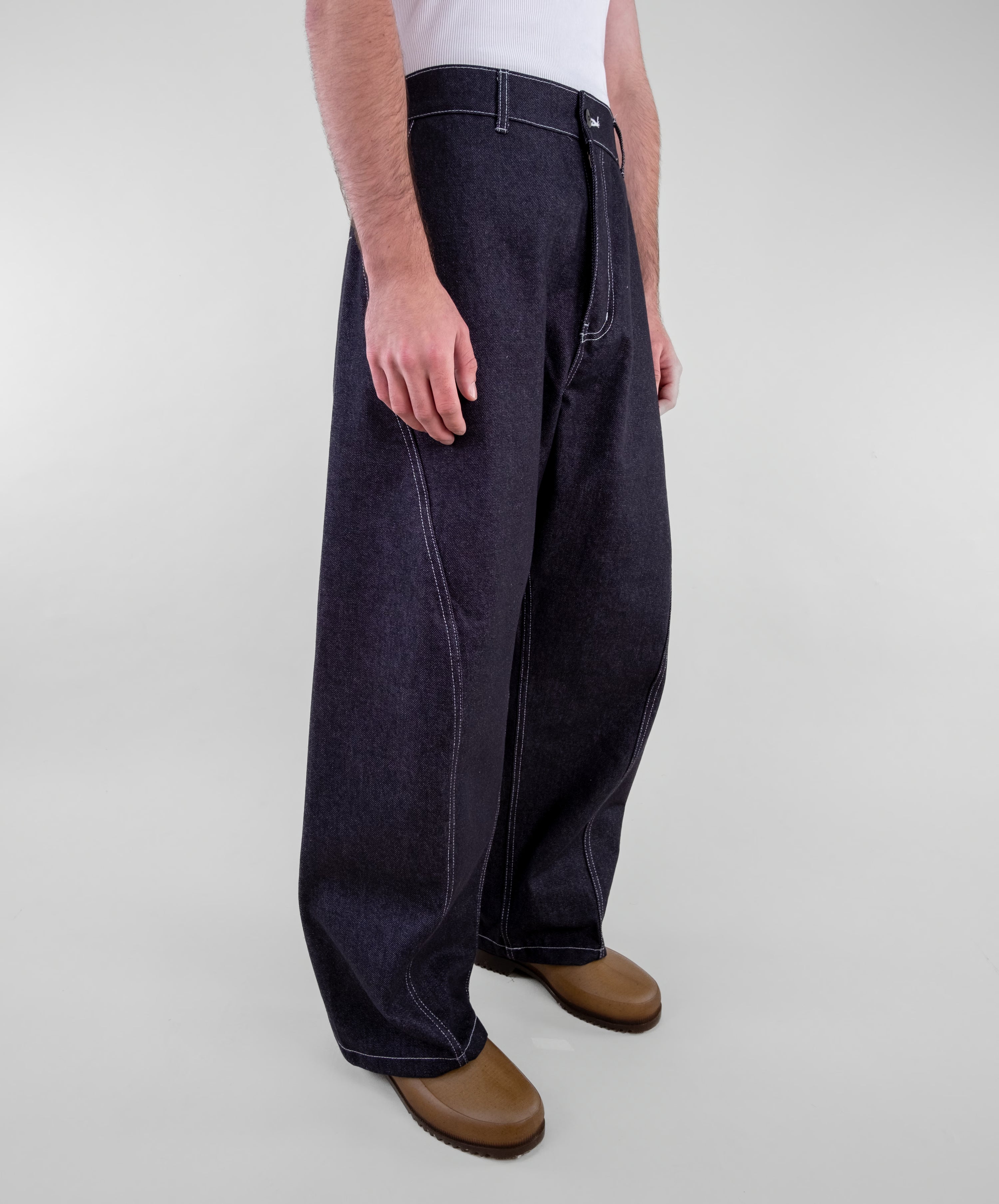 Curved Contrast Stitch Denim Jeans