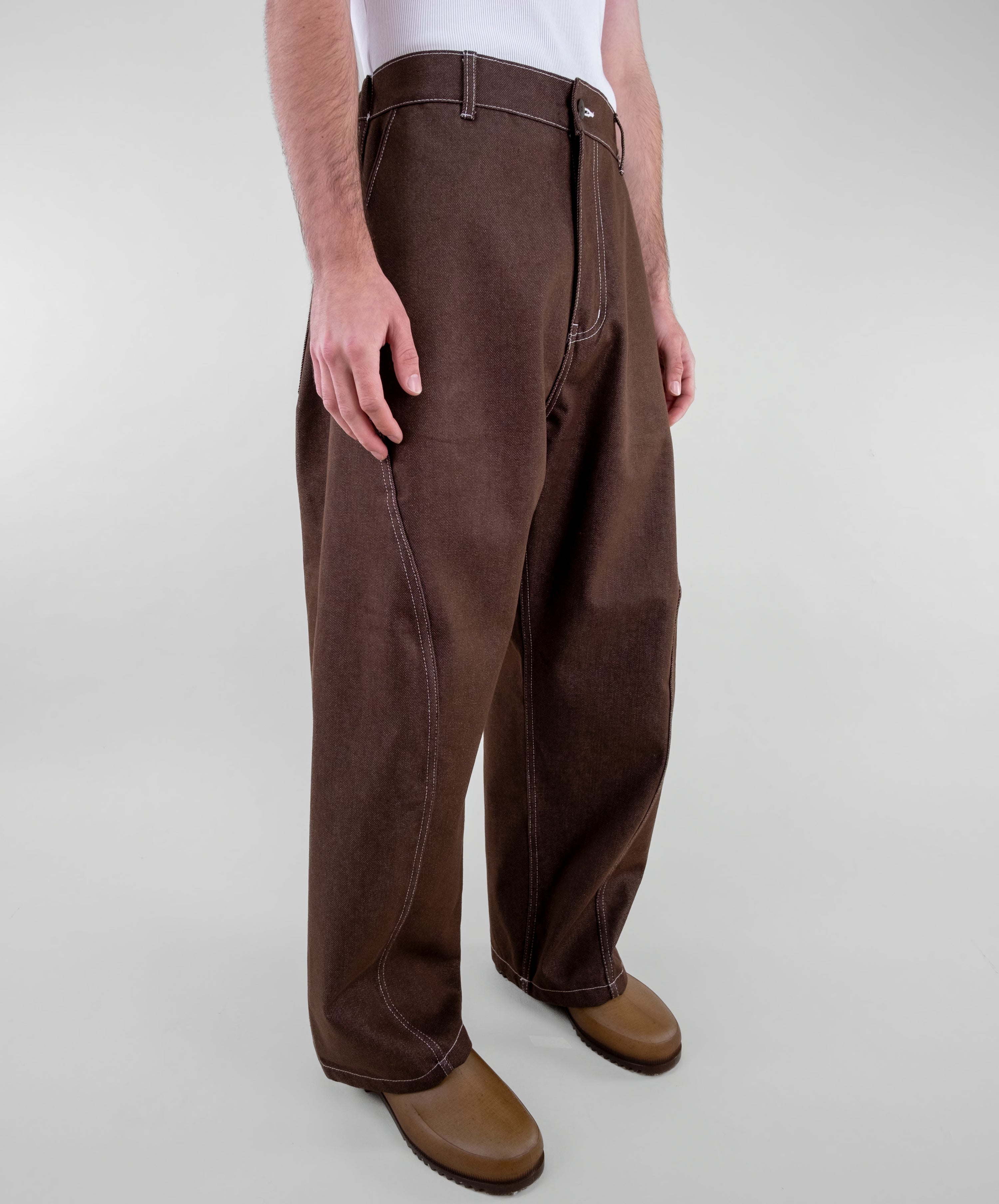 Curved Contrast Stitch Denim Jeans