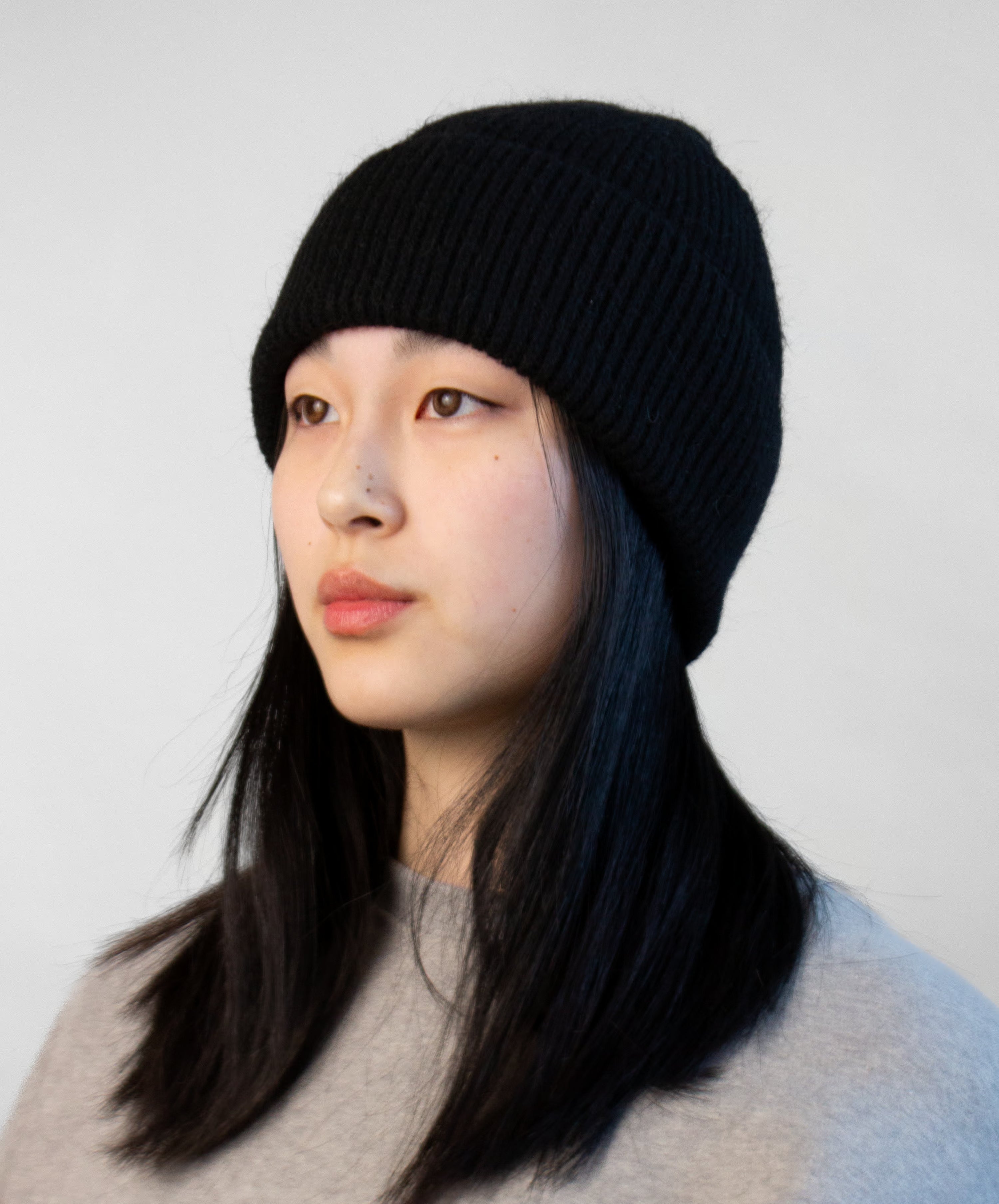 Angora knit beanie with fluffy textured knit