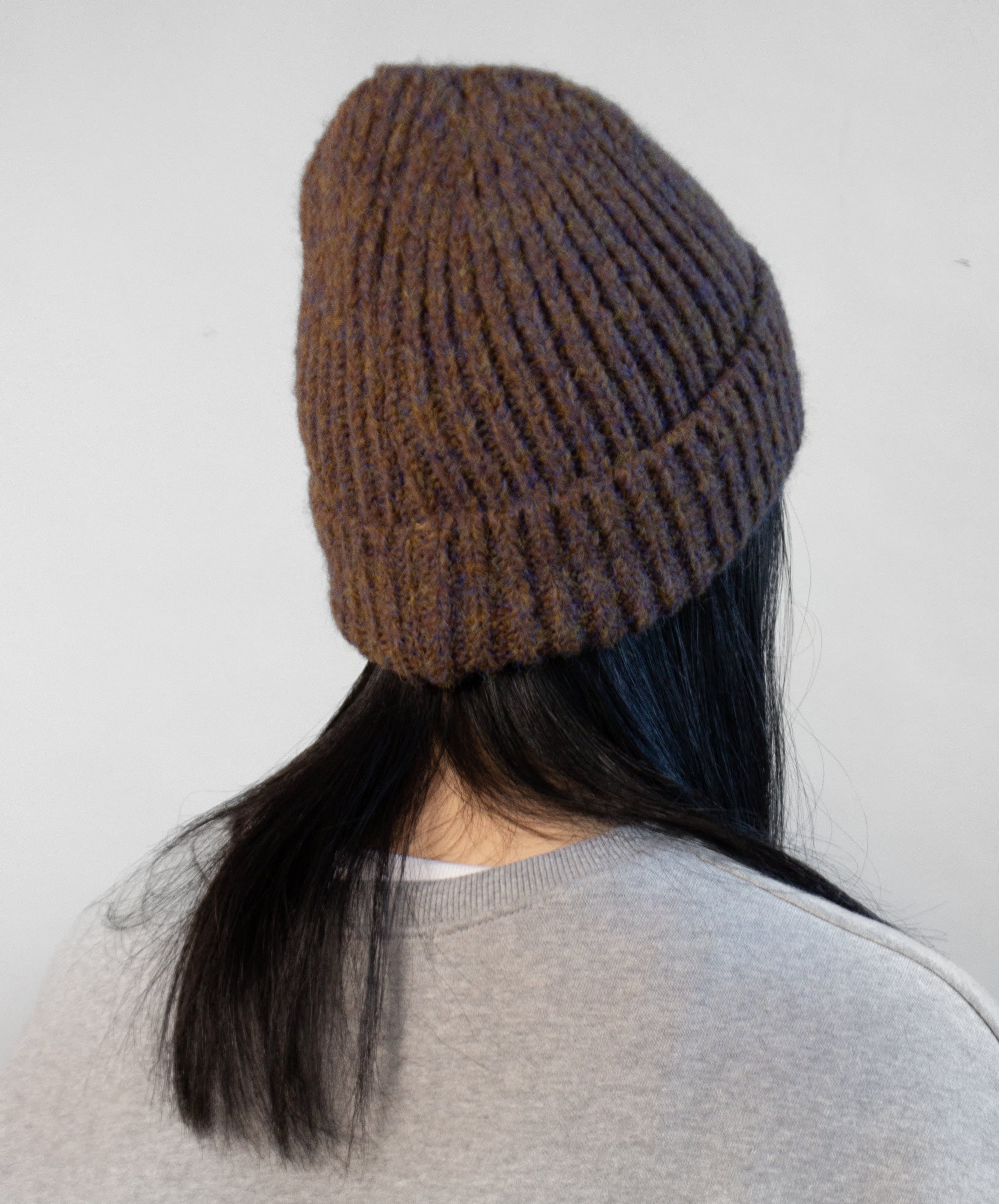 Close-up of tweed yarn beanie texture