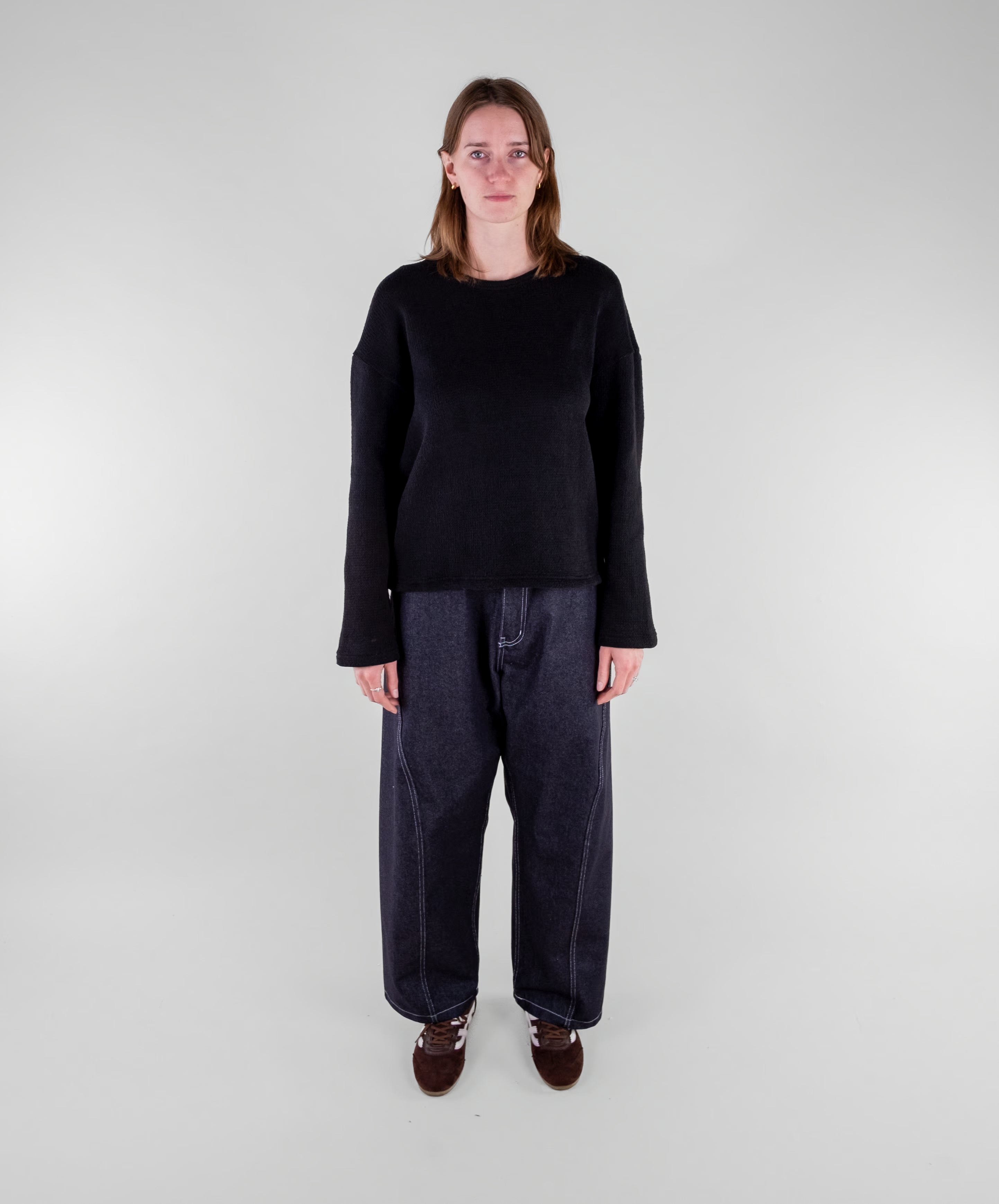 Curved Contrast Stitch Denim Jeans