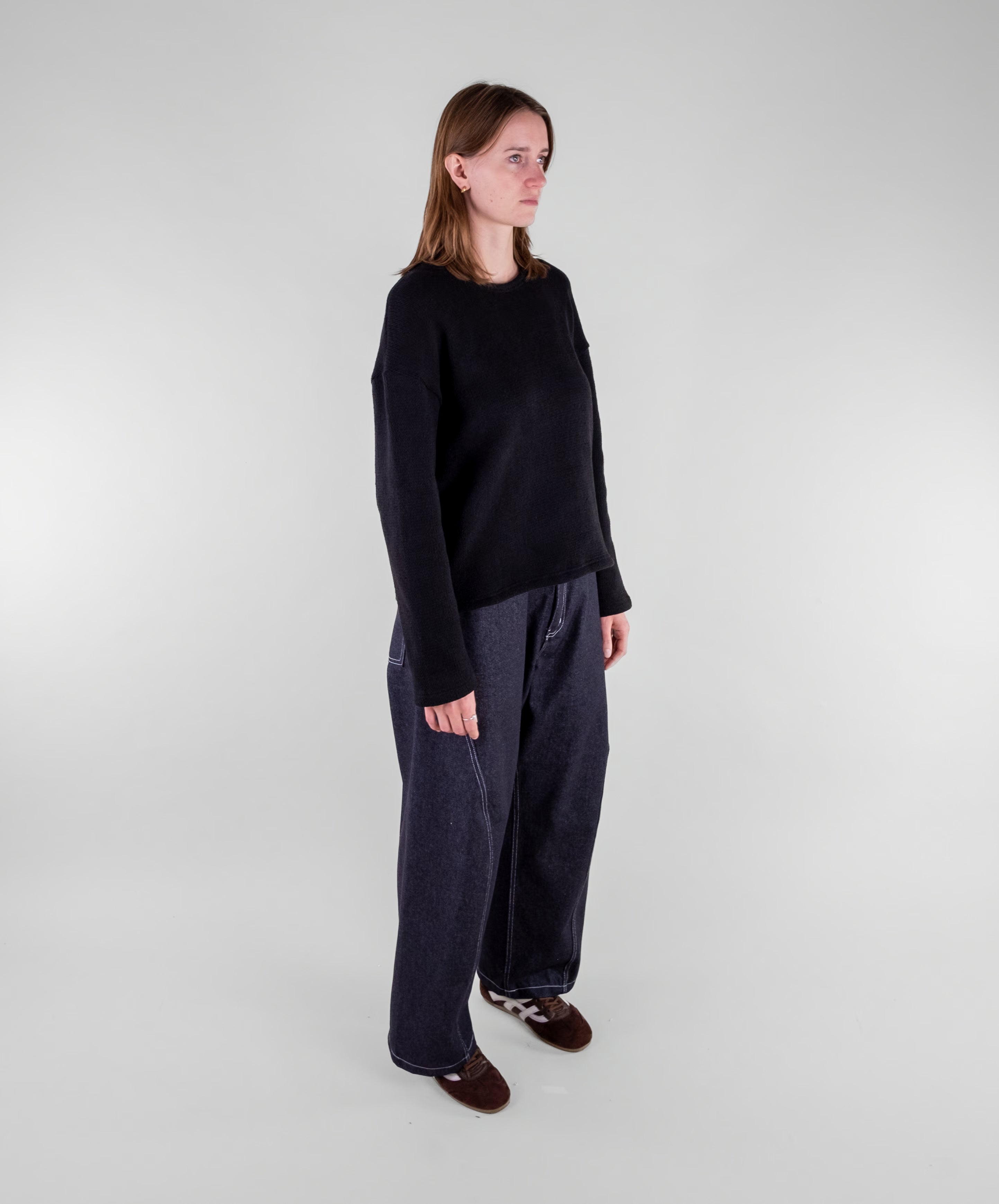 Curved Contrast Stitch Denim Jeans