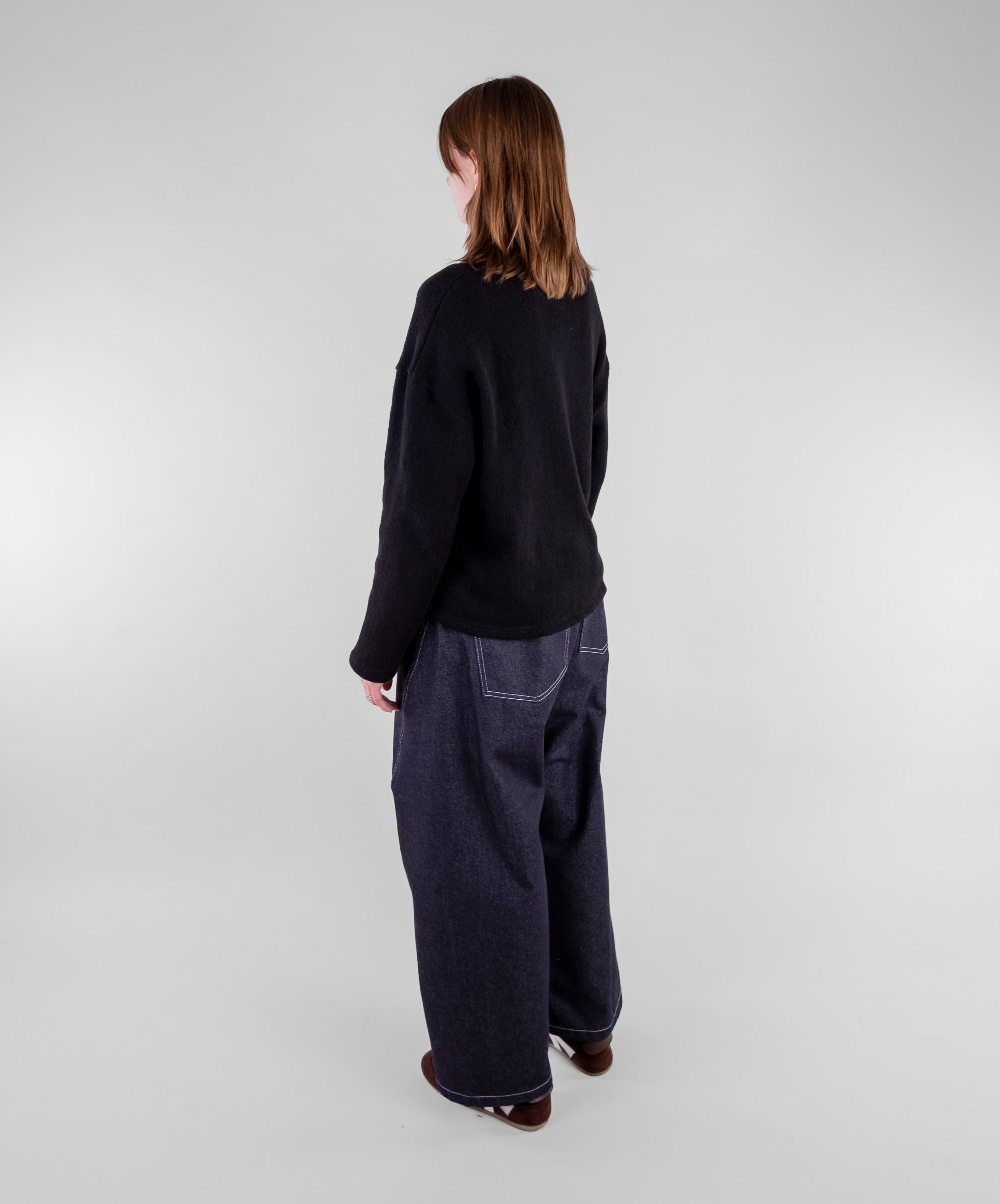 Curved Contrast Stitch Denim Jeans