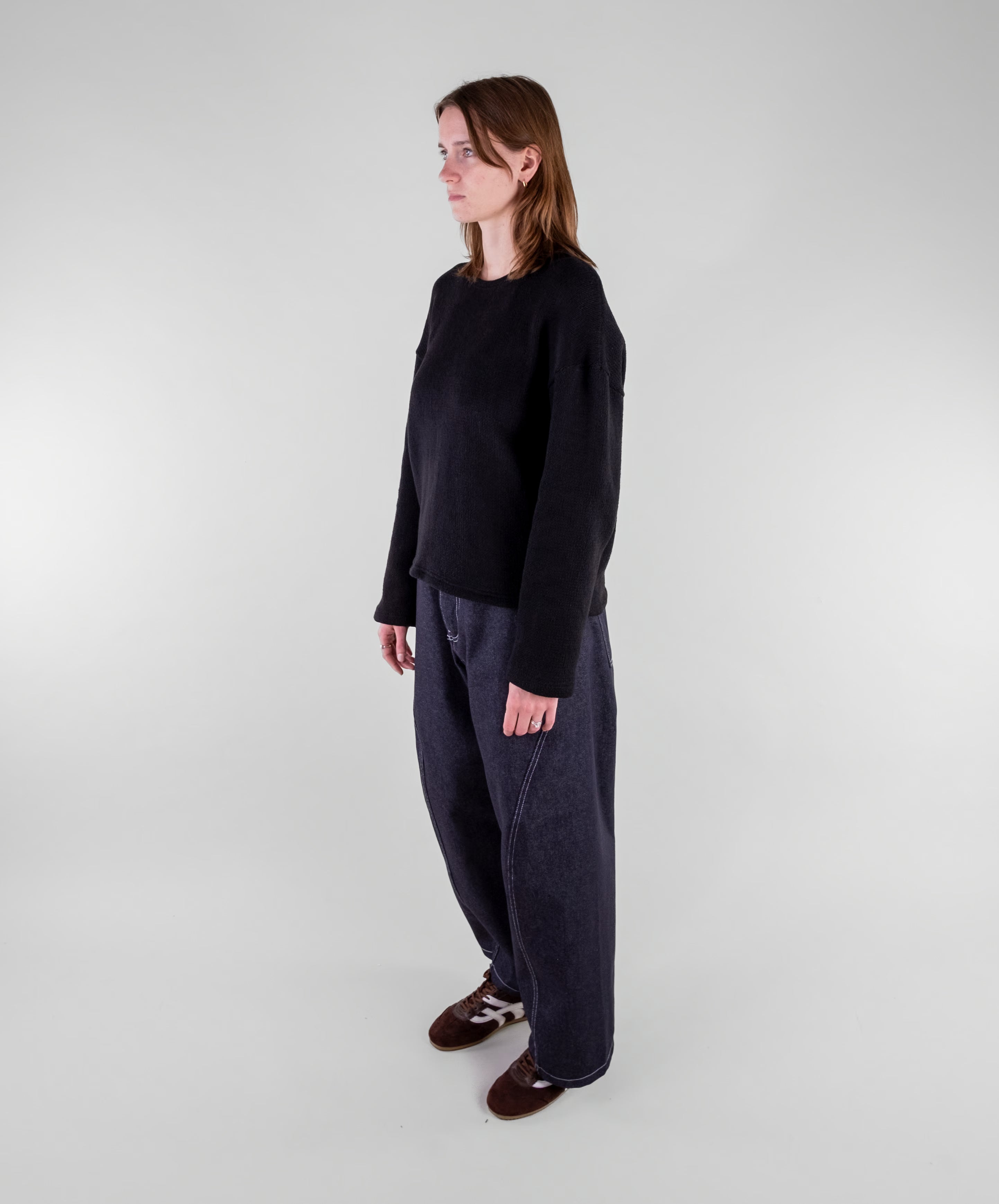 Curved Contrast Stitch Denim Jeans