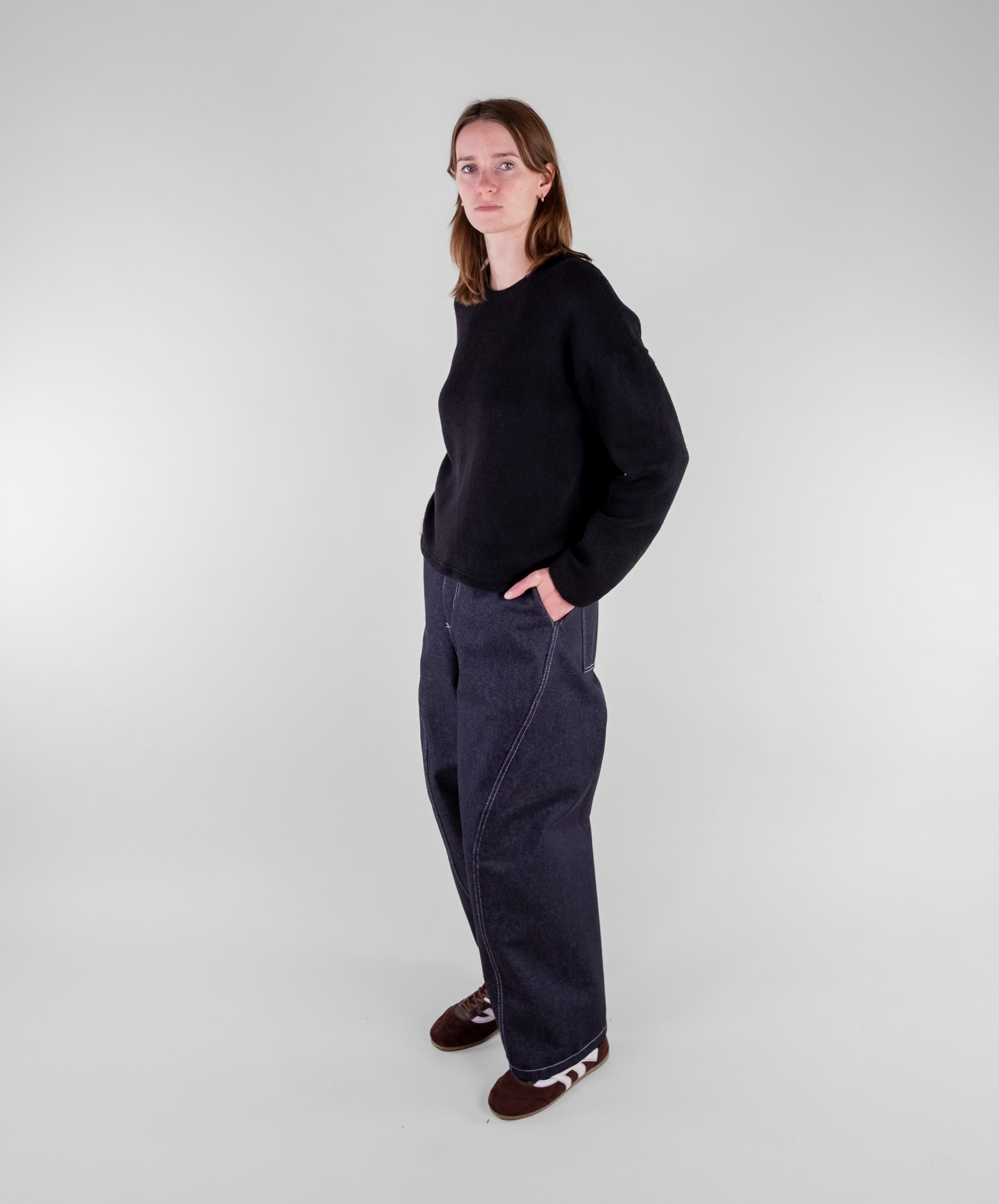 Curved Contrast Stitch Denim Jeans